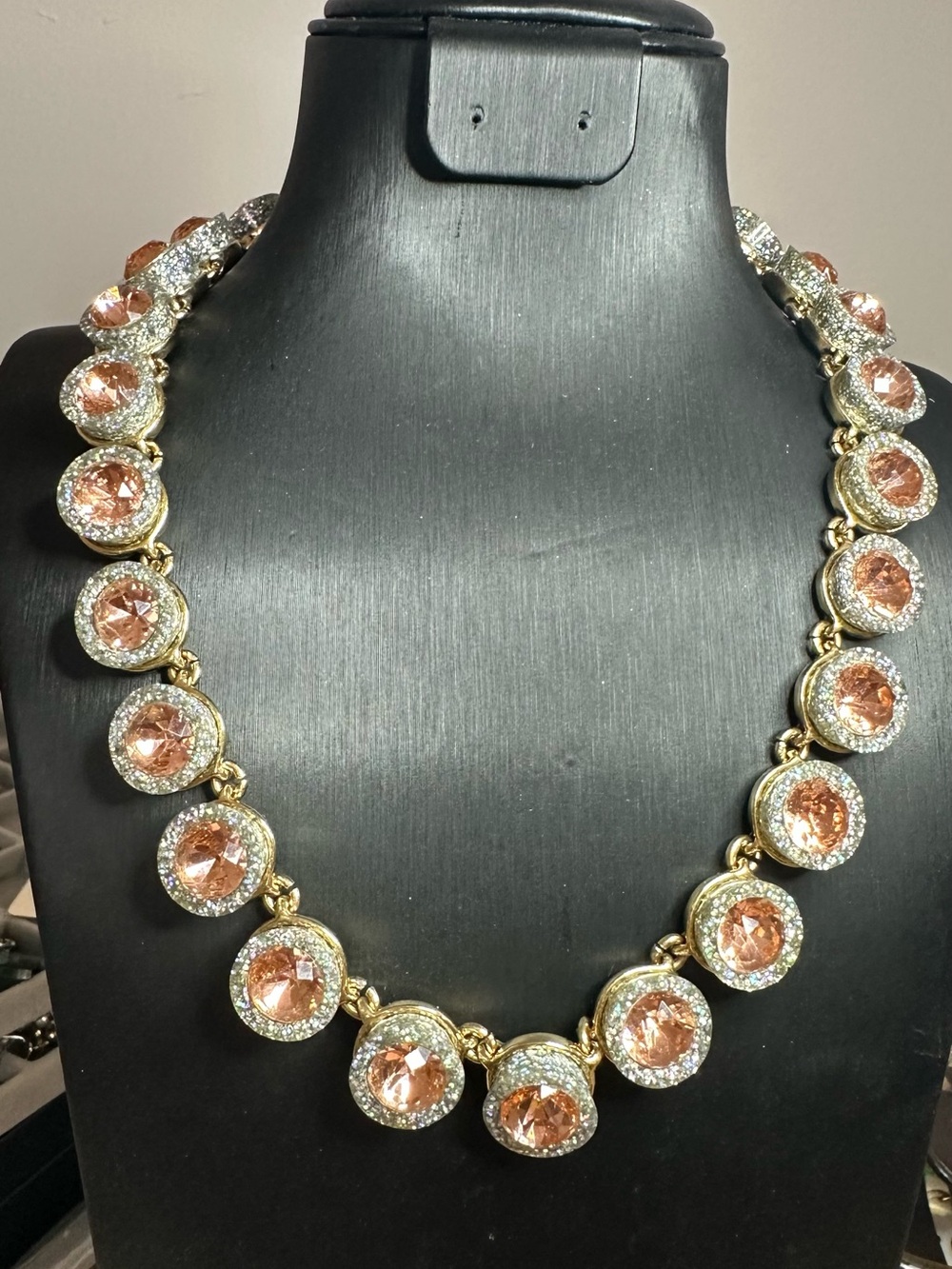 J. Crew Gold-Tone Necklace with Peach Crystal Halo Accents